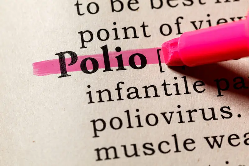 Picture of the word POLIO highlighted in a dictionary